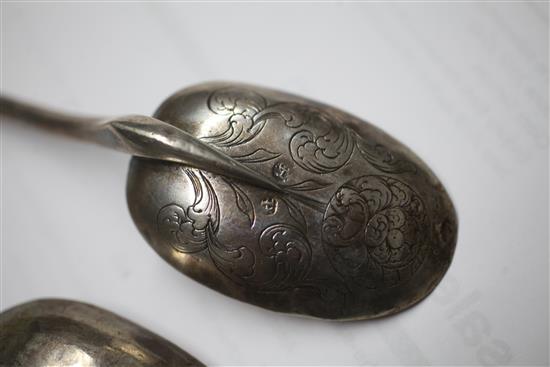 Two 19th century Dutch? silver apostle spoons, longest 18cm.